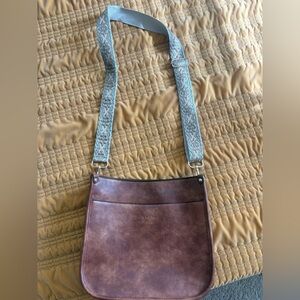Caitina Brown Leather Bag with Patterned Strap